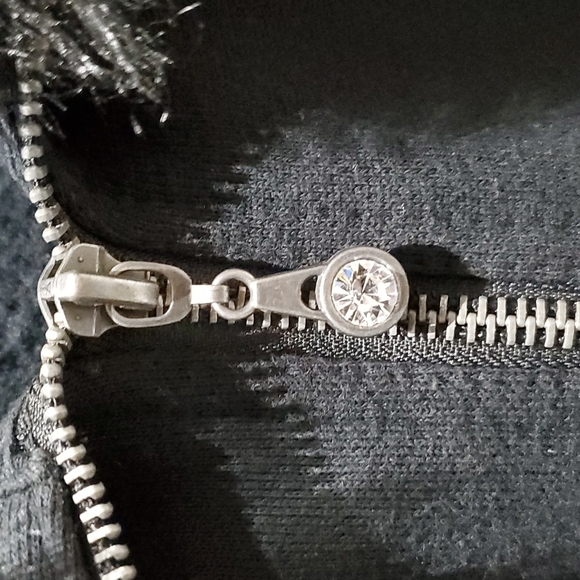 BCBGMAXAZRIA ZIP UP SWEATER WITH FAUX FUR REMOVABLE COLLAR BLING BLACK - Picture 5 of 14